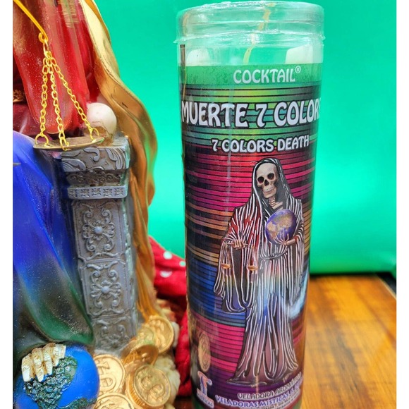SANTA MUERTE 7 color Statue 12", 7 color Candle Fixed & incense Altar Bundle - Picture 3 of 16